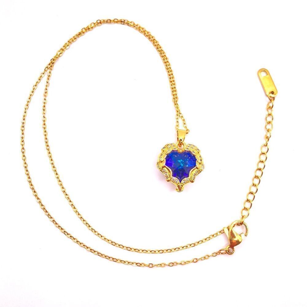 Gold Chain Blue Heart Pendant Necklace